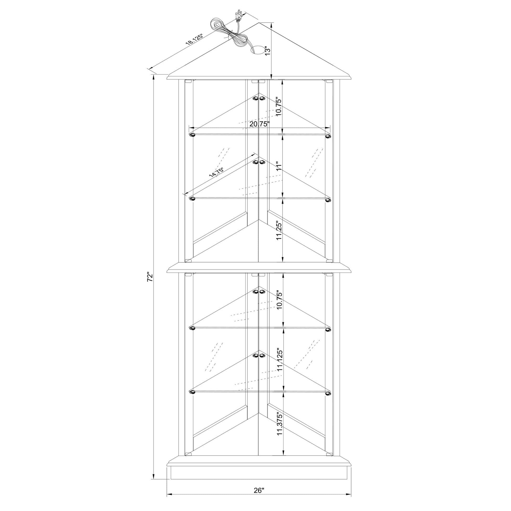 Corner Curio Dispaly Cabinet with Lights, Adjustable Tempered Glass Shelves, Mirrored Back,Cherry(E26 light bulb not included) - Korvel