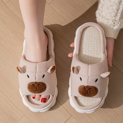 Chaussons en lin pour couples à bout ouvert et antidérapants