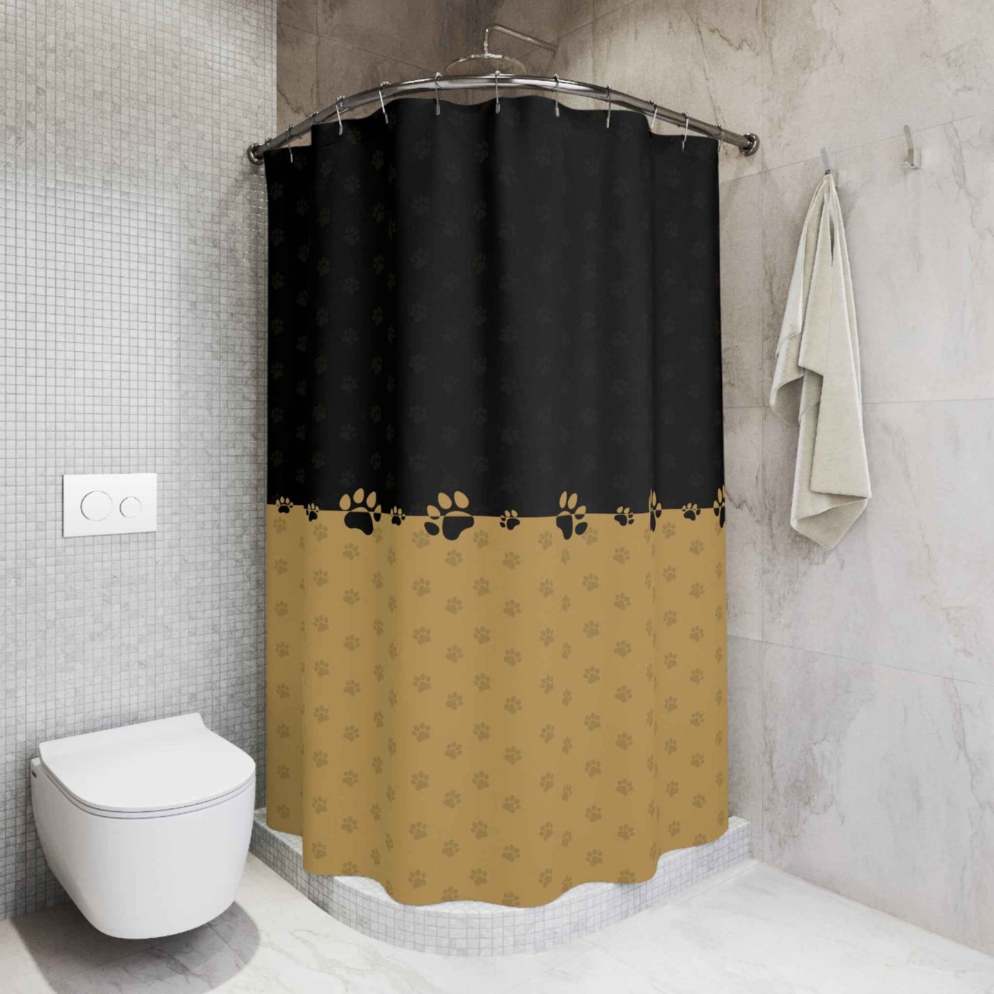 Elegant Black & Gold Paw Print Shower Curtain