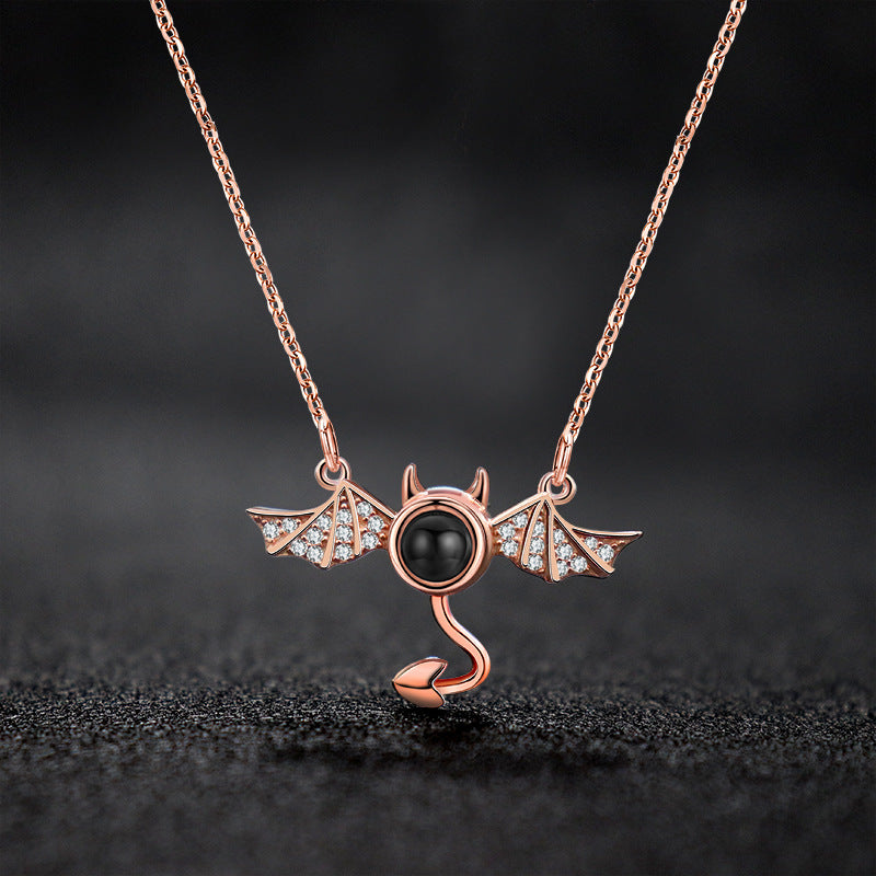 100 languages I love you, projection necklace, female demon, niche European and American design, collarbone chain jewelry - Korvel