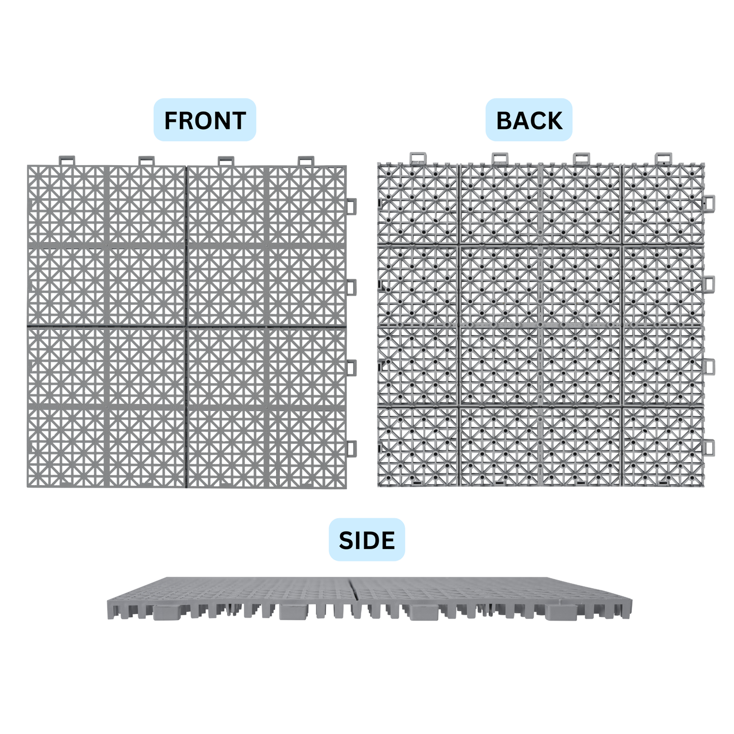 12 x 12 inch gray interlocking deck tiles, plastic waterproof, weighing up to 6613 pounds, with a rose pattern pack of 12 - Korvel