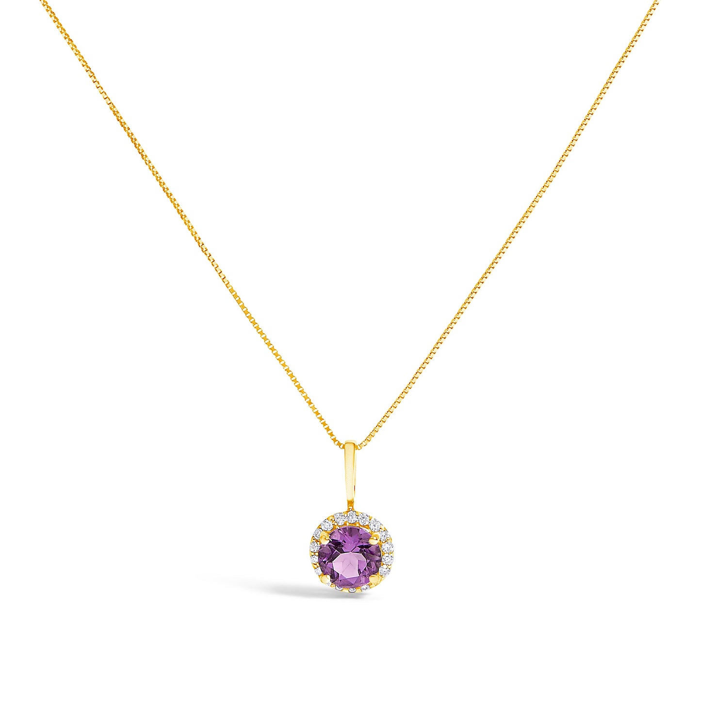 Collar de Colgante Halo de Amatista Púrpura y Diamante en Oro Blanco de 10K