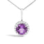 Collar de Colgante Halo de Amatista Púrpura y Diamante en Oro Blanco de 10K