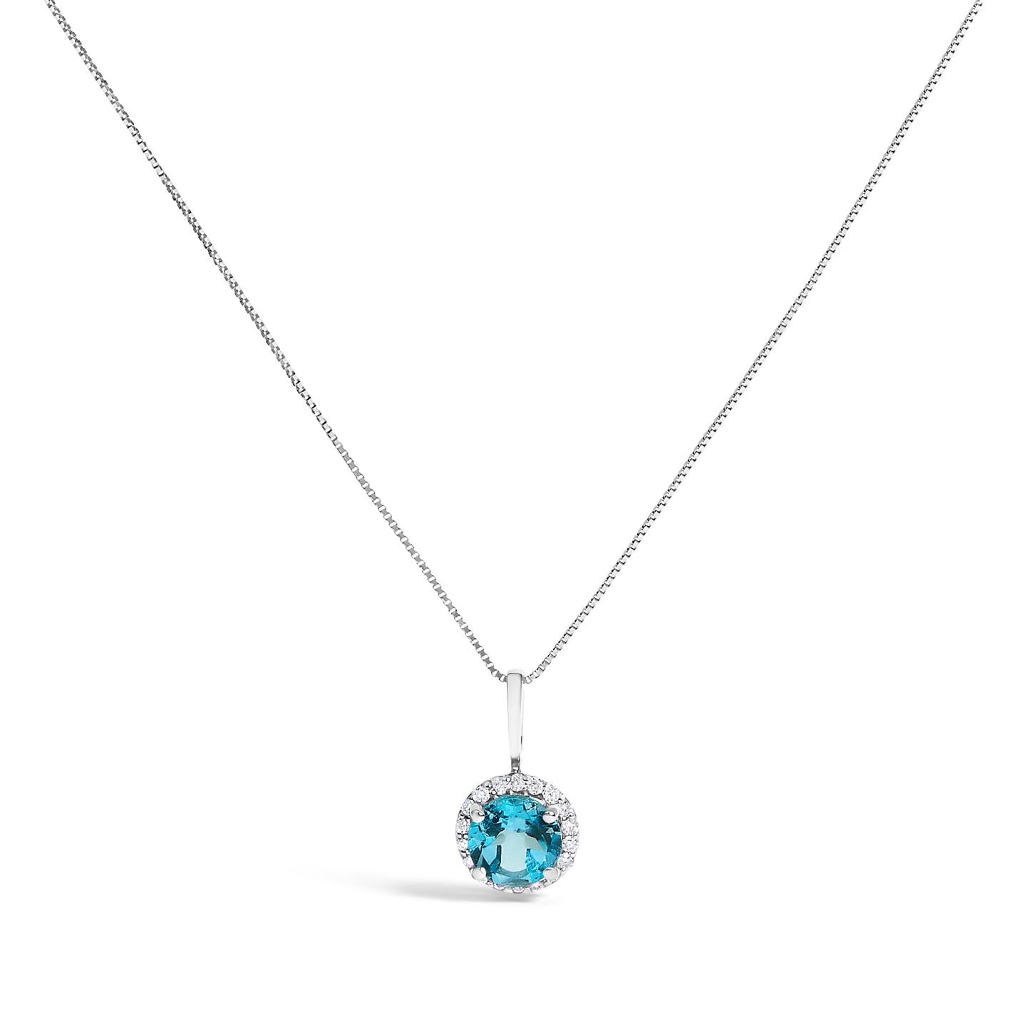 Collar de Colgante Halo de Amatista Púrpura y Diamante en Oro Blanco de 10K