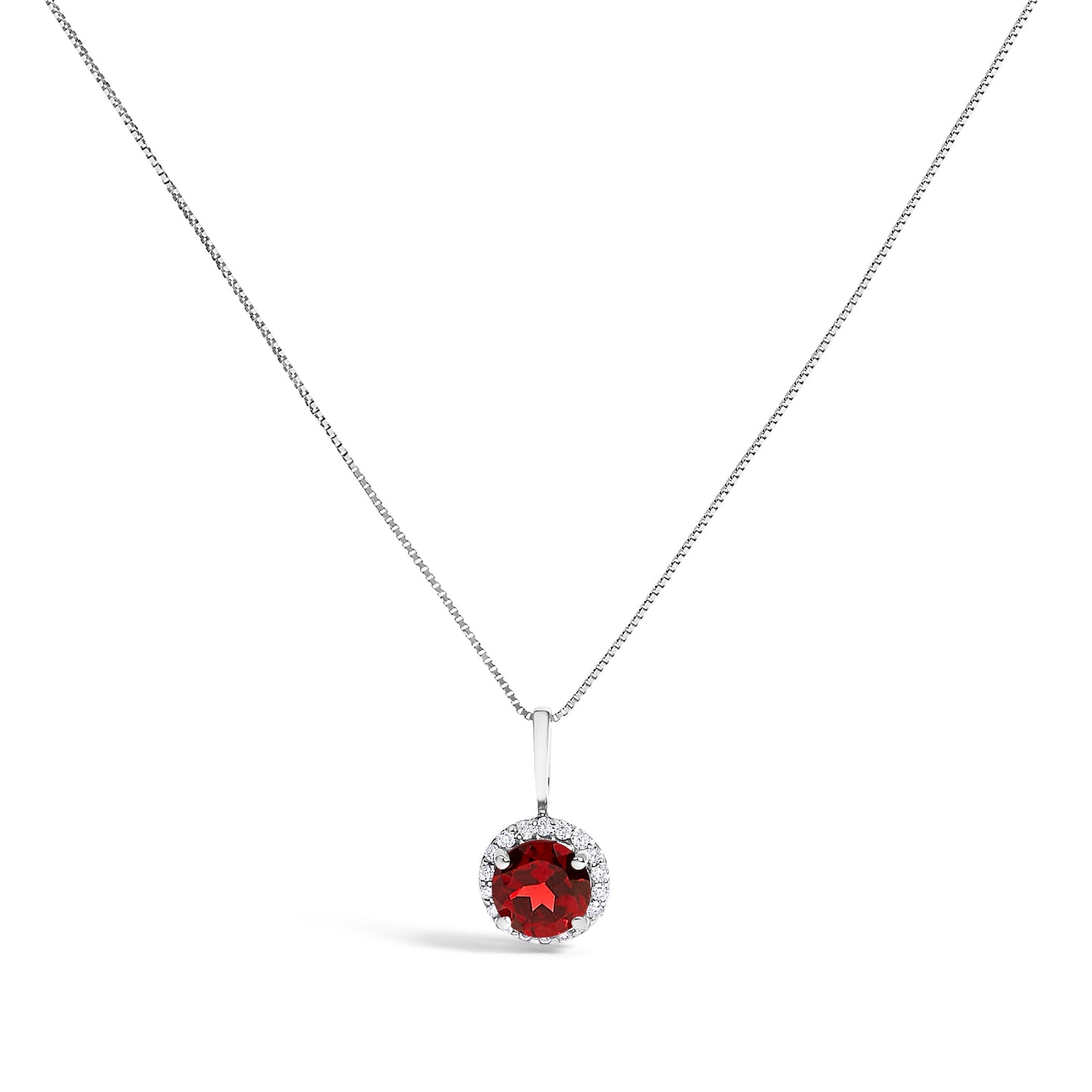 Collar de Colgante Halo de Amatista Púrpura y Diamante en Oro Blanco de 10K