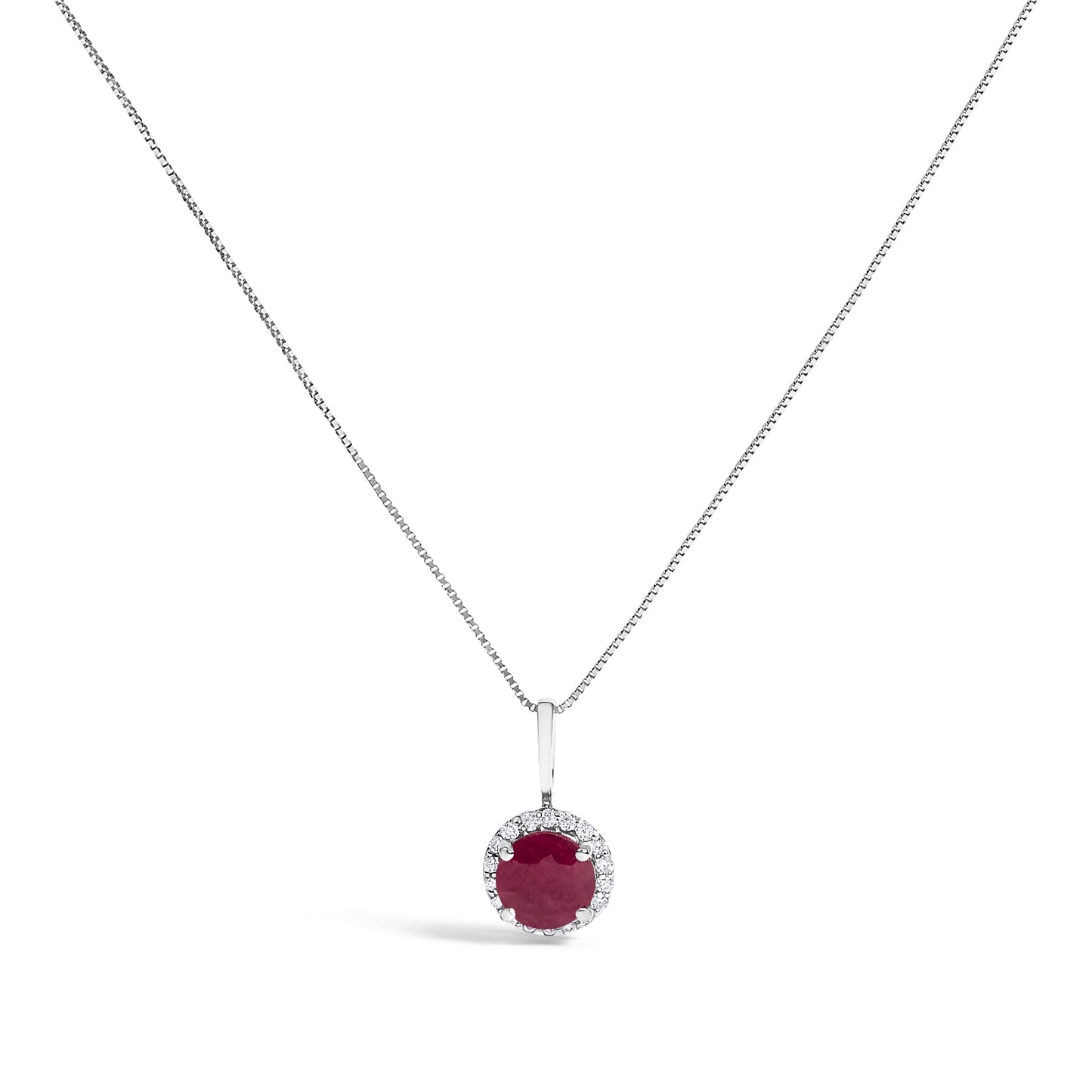 Collar de Colgante Halo de Amatista Púrpura y Diamante en Oro Blanco de 10K