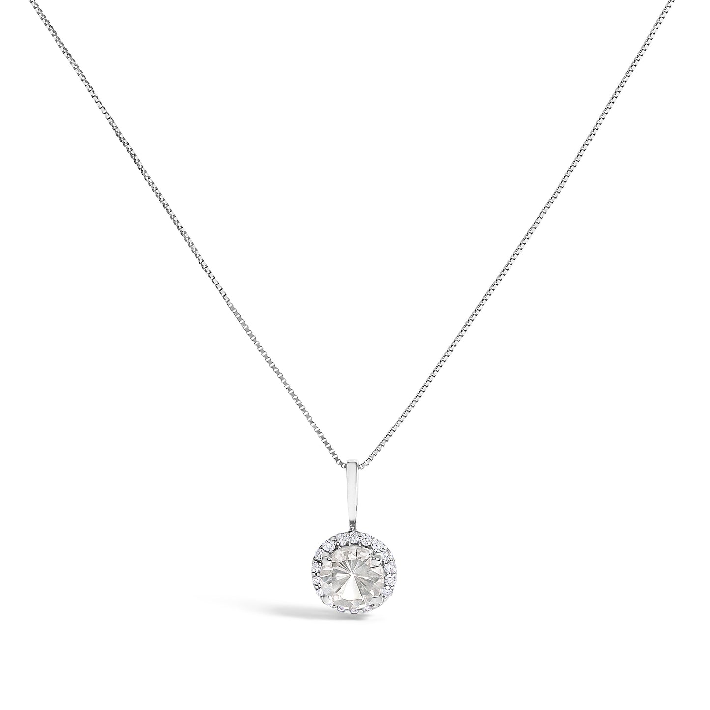 Collar de Colgante Halo de Amatista Púrpura y Diamante en Oro Blanco de 10K