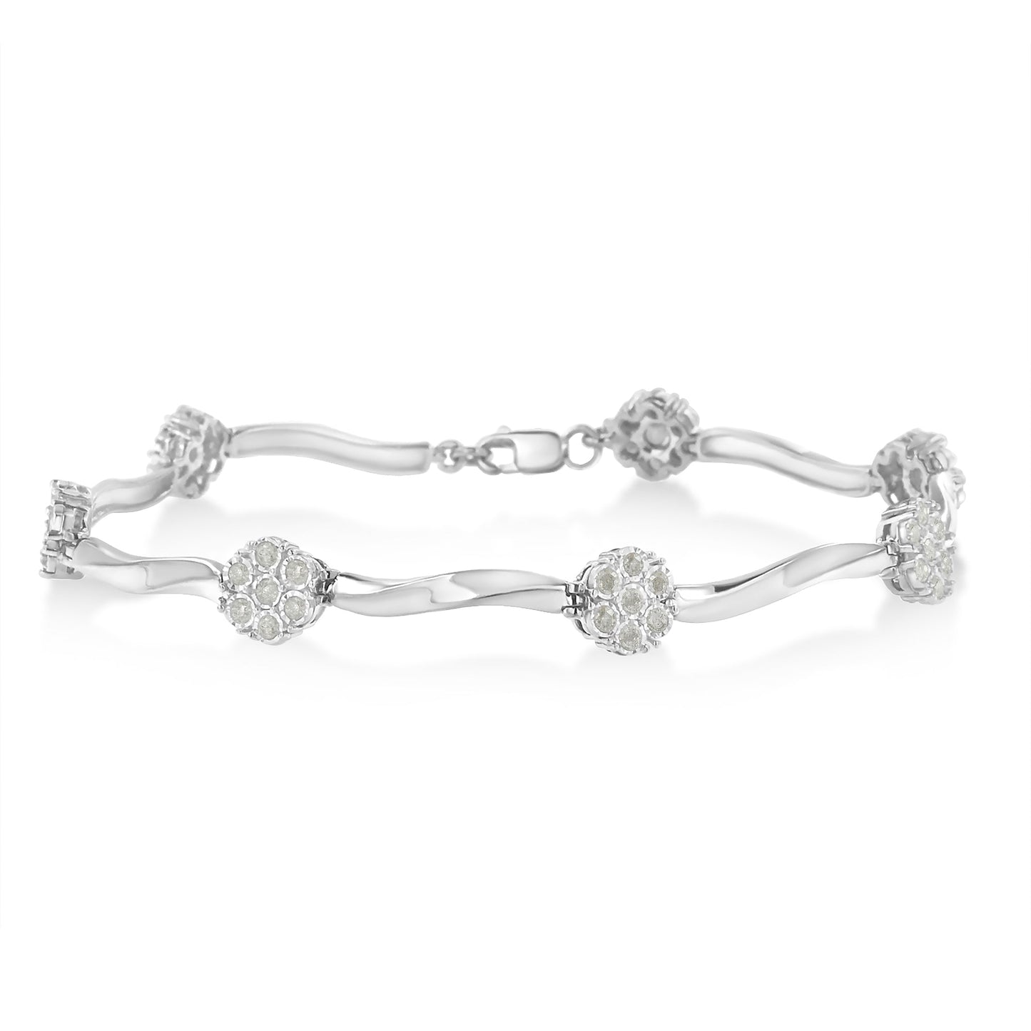 Bracelet de tennis en argent sterling .925 avec cluster de diamants