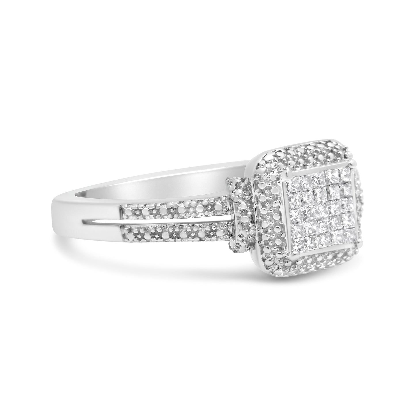 Anillo de diamantes de corte princesa de .925 plata esterlina 1/4 Cttw - Talla 7