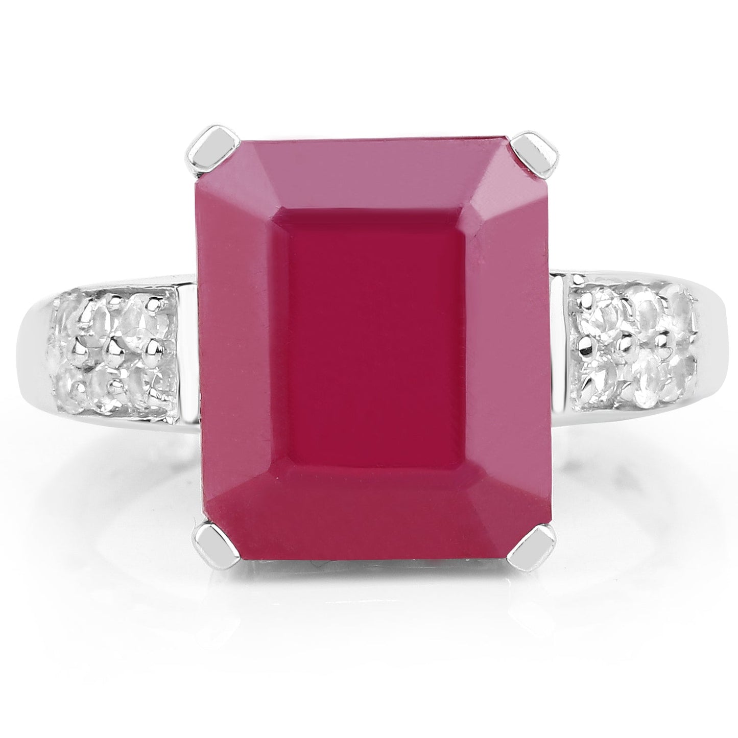 Bague de fiançailles en argent sterling avec rubis de 7,26 carats et topaze blanche