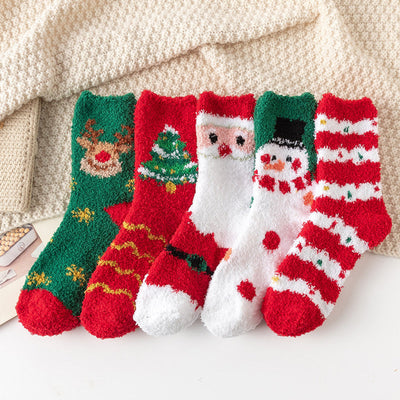 Christmas Red Socks for Children - Autumn and Winter Thickening - Warm Home Socks Coral Velvet Floor Socks Plush Middle Tube - Korvel