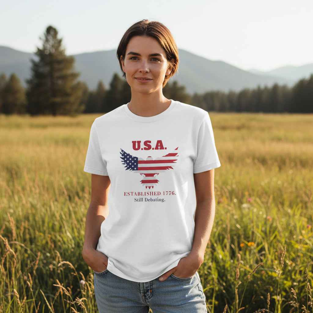 U.S.A. Still Debating Tee – Patriotic Humor Shirt