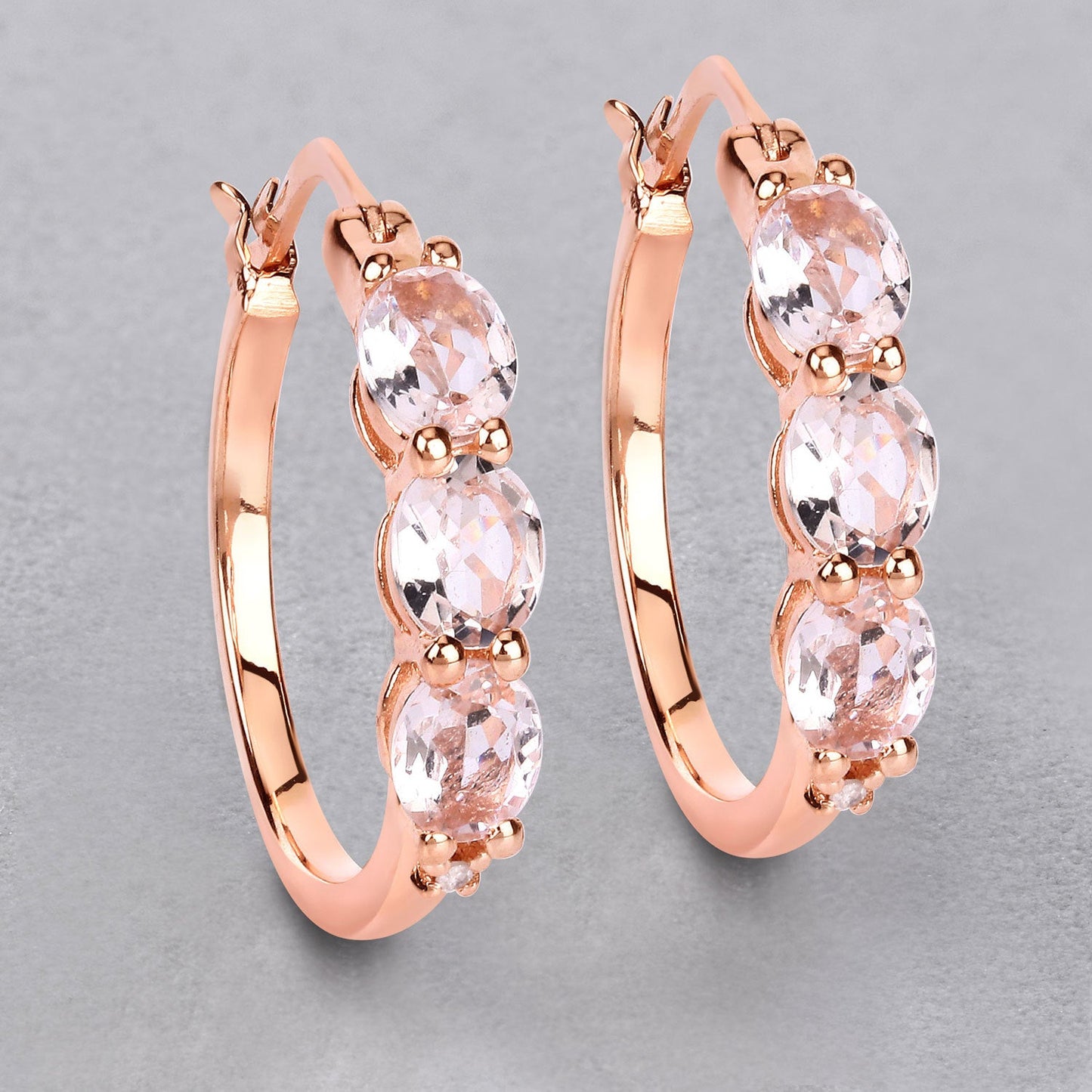 Boucles d'oreilles en argent sterling avec morganite et diamants de 1,63 carat