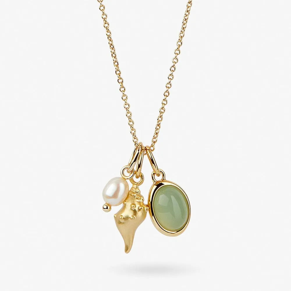 14K Gold-Plated Natural Crystal Conch Pendant Necklace - Korvel