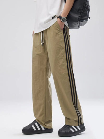 Men's Plus Size Drawstring Wide Leg Pants with Side Stripes