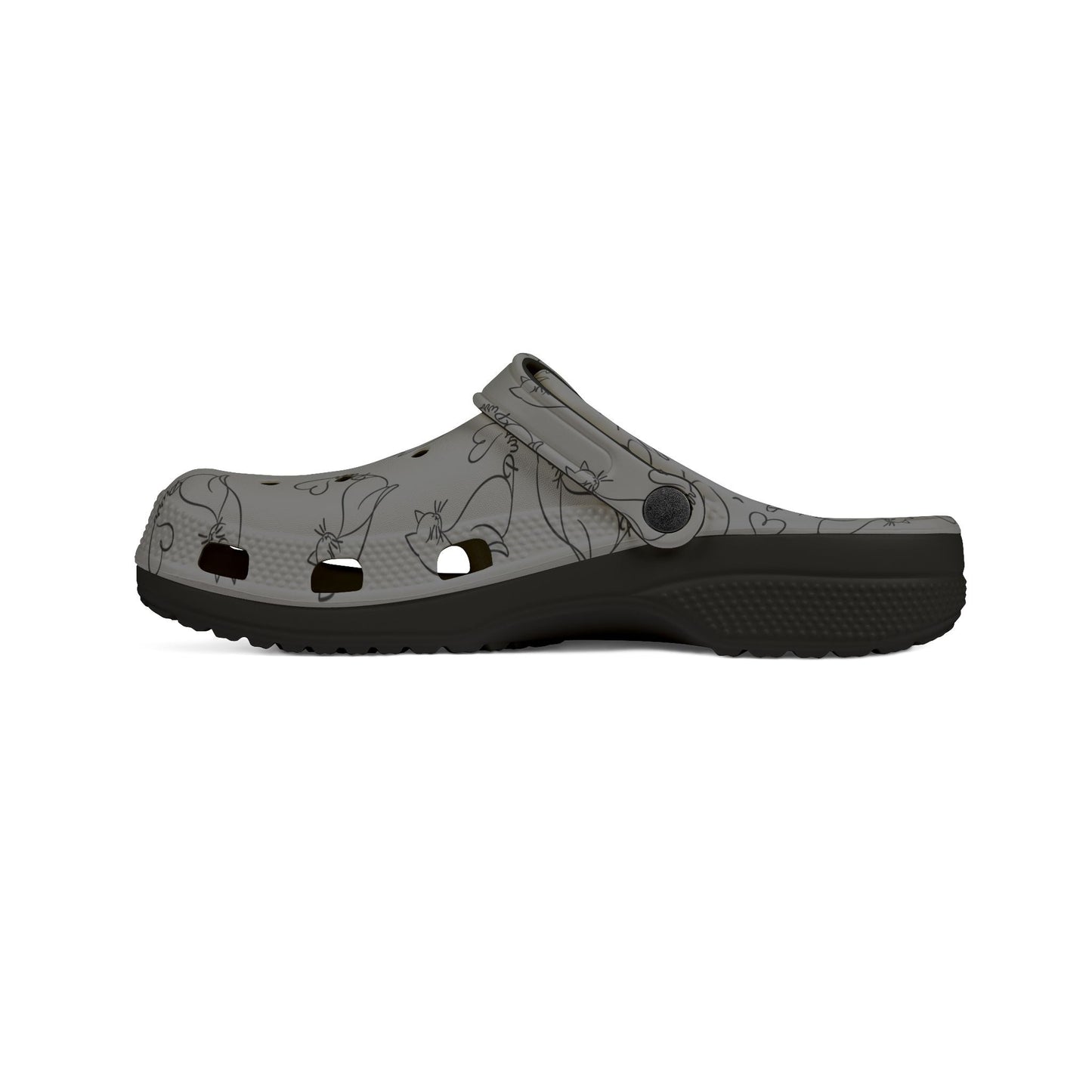 Minimalist Cat Line Art EVA Clogs – Grey Slip-Ons