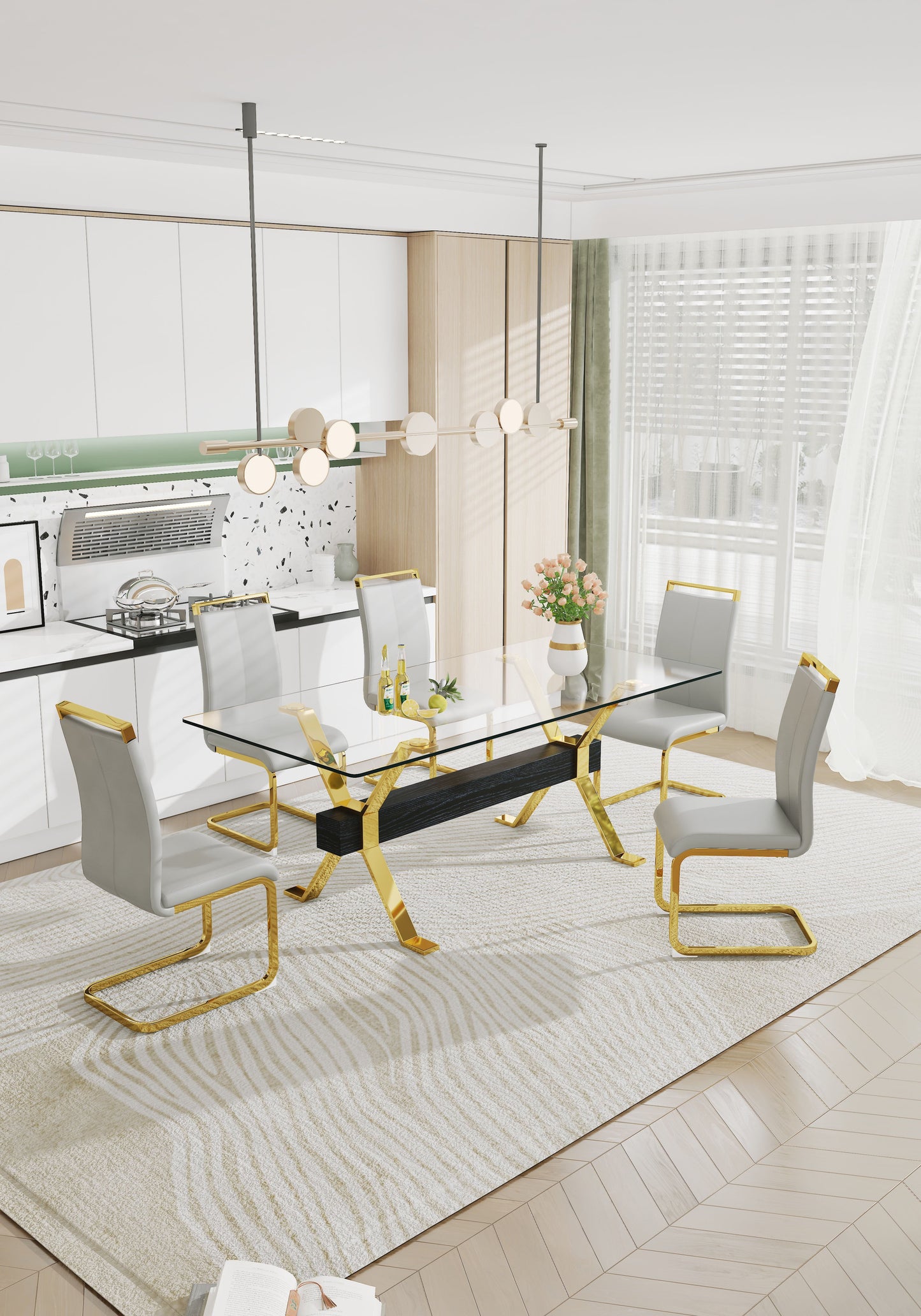Dining table Modern tempered glass dining table Large modern office desk - Korvel