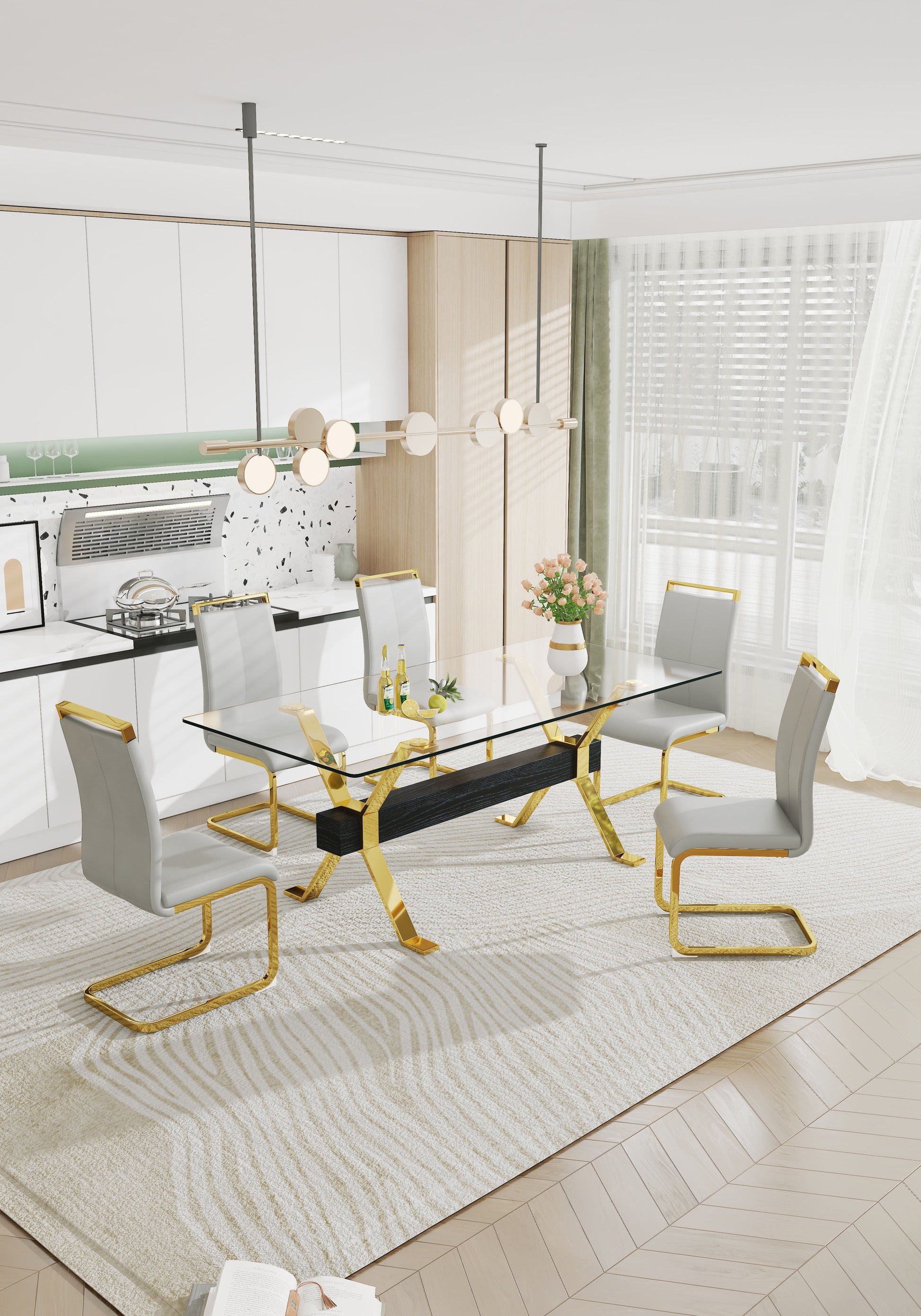 Dining table Modern tempered glass dining table Large modern office desk - Korvel