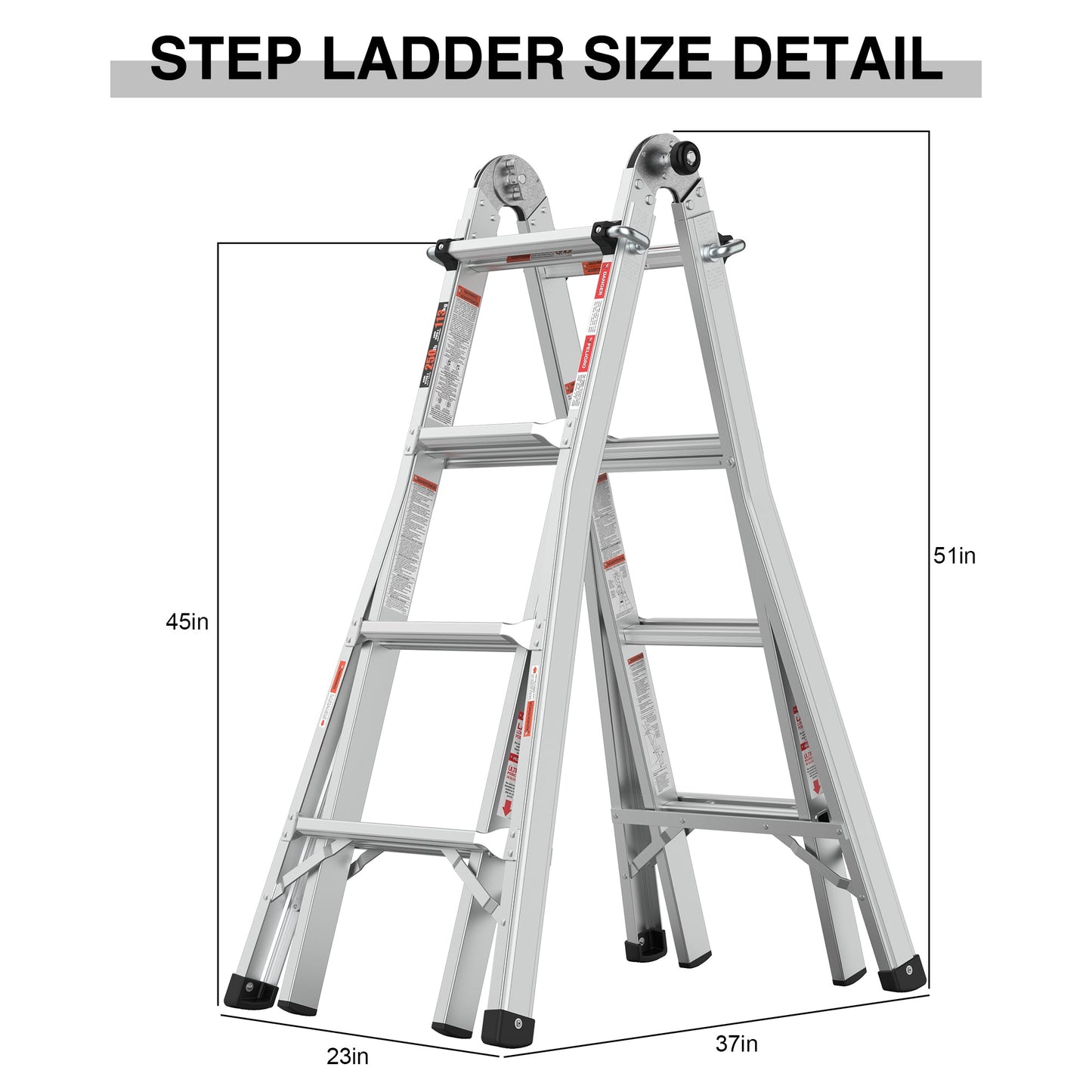 17ft Multi-Position Foldable Aluminum Ladder, A-Frame and Straight Ladder, ANSI 250lbs - Korvel