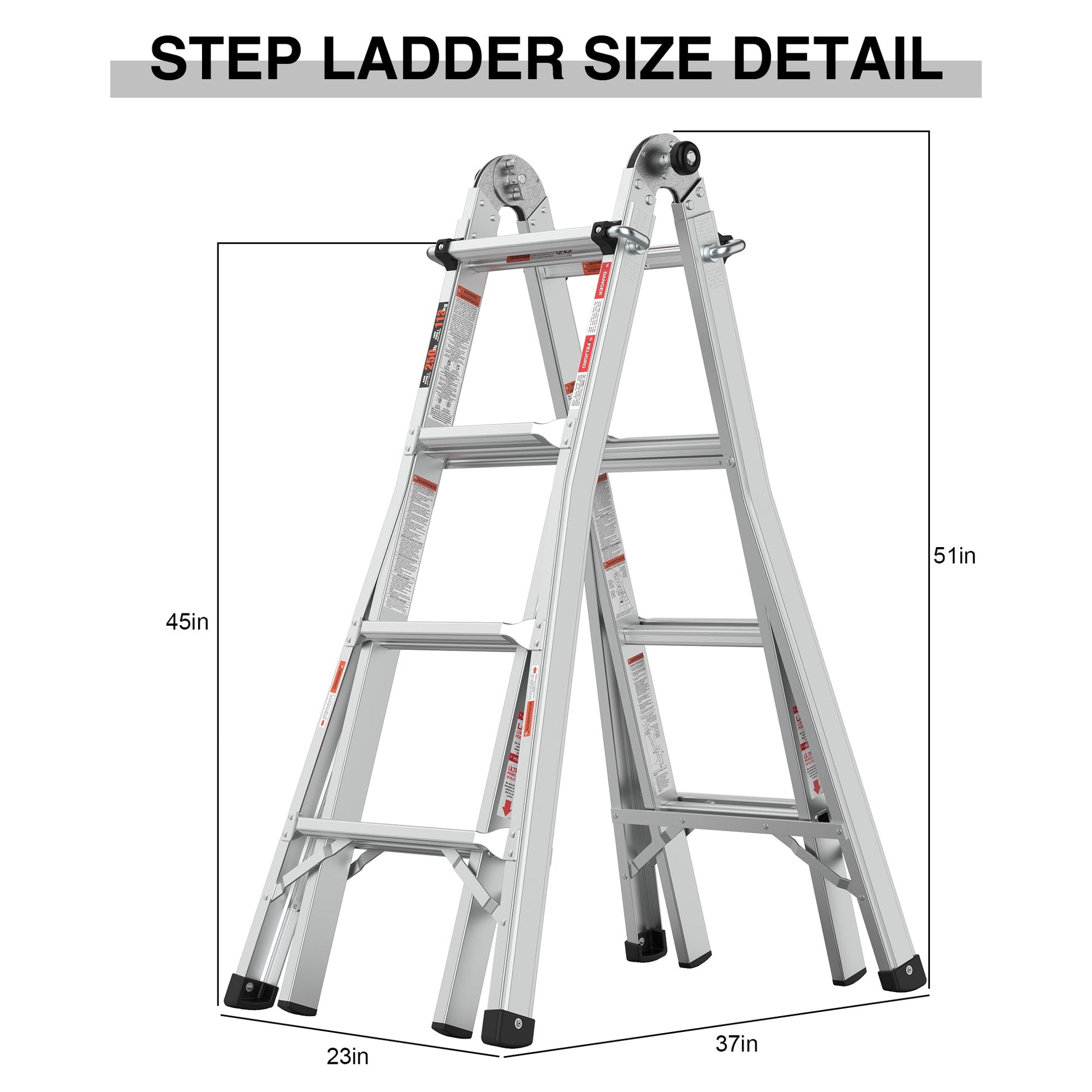 17ft Multi-Position Foldable Aluminum Ladder, A-Frame and Straight Ladder, ANSI 250lbs - Korvel