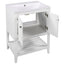 24" White Modern Sleek Bathroom Vanity Elegant Ceramic Sink with Solid Wood Frame Open Style Shelf - Korvel