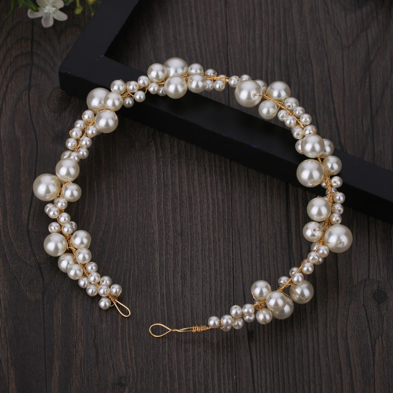 Handmade pearl twisted bead beaded soft chain headband headwear - Korvel
