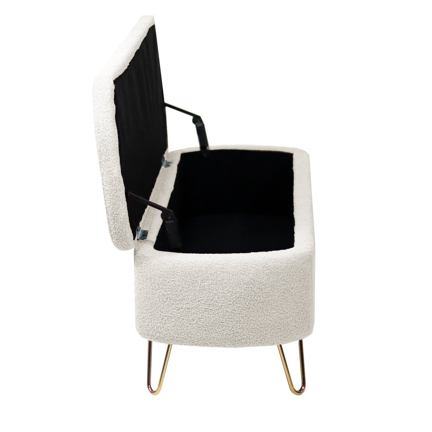 Ivory White Storage Ottoman Bench with Gold Legs