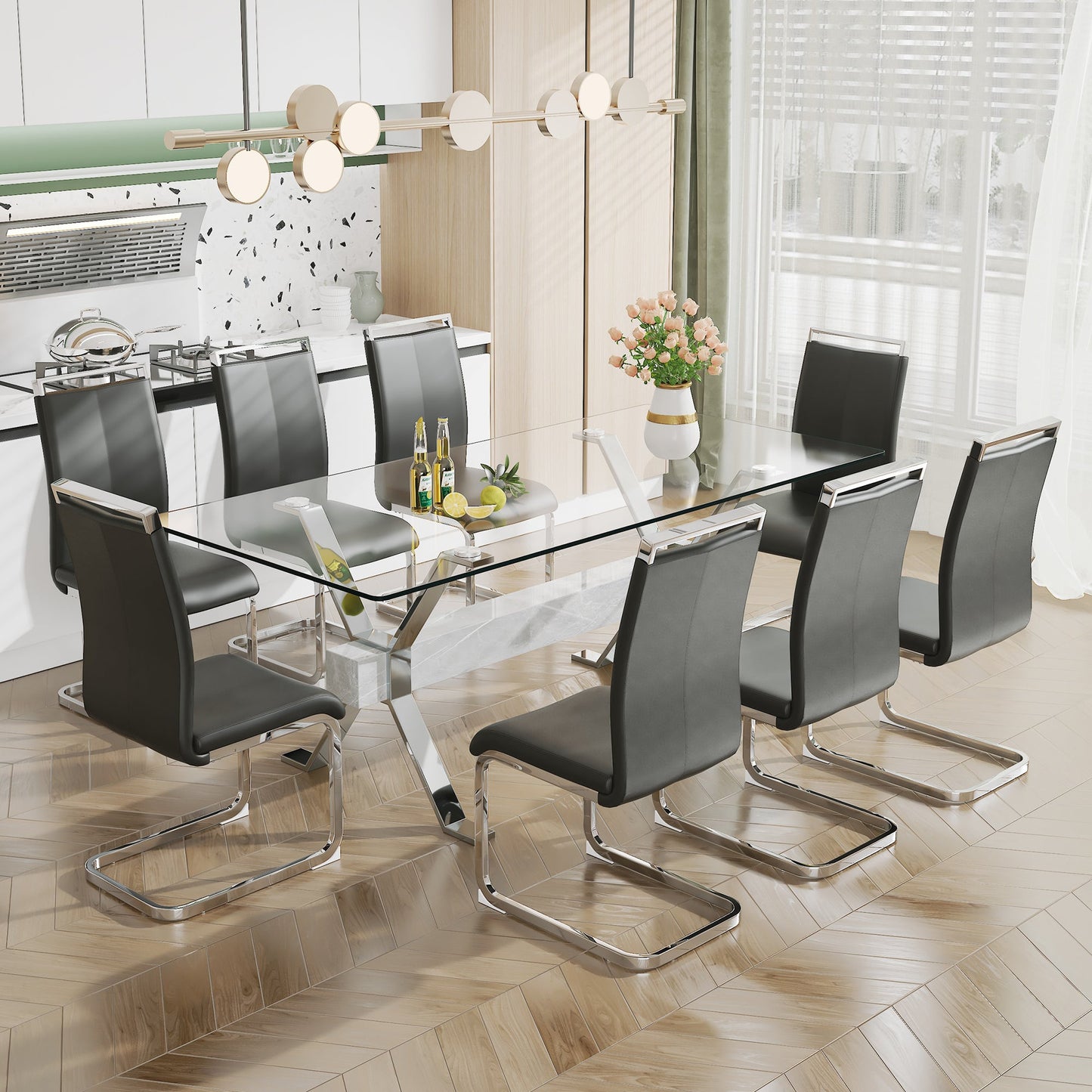 Dining table Modern tempered glass dining table 79 ''x39''x30 '' 1105 - Korvel