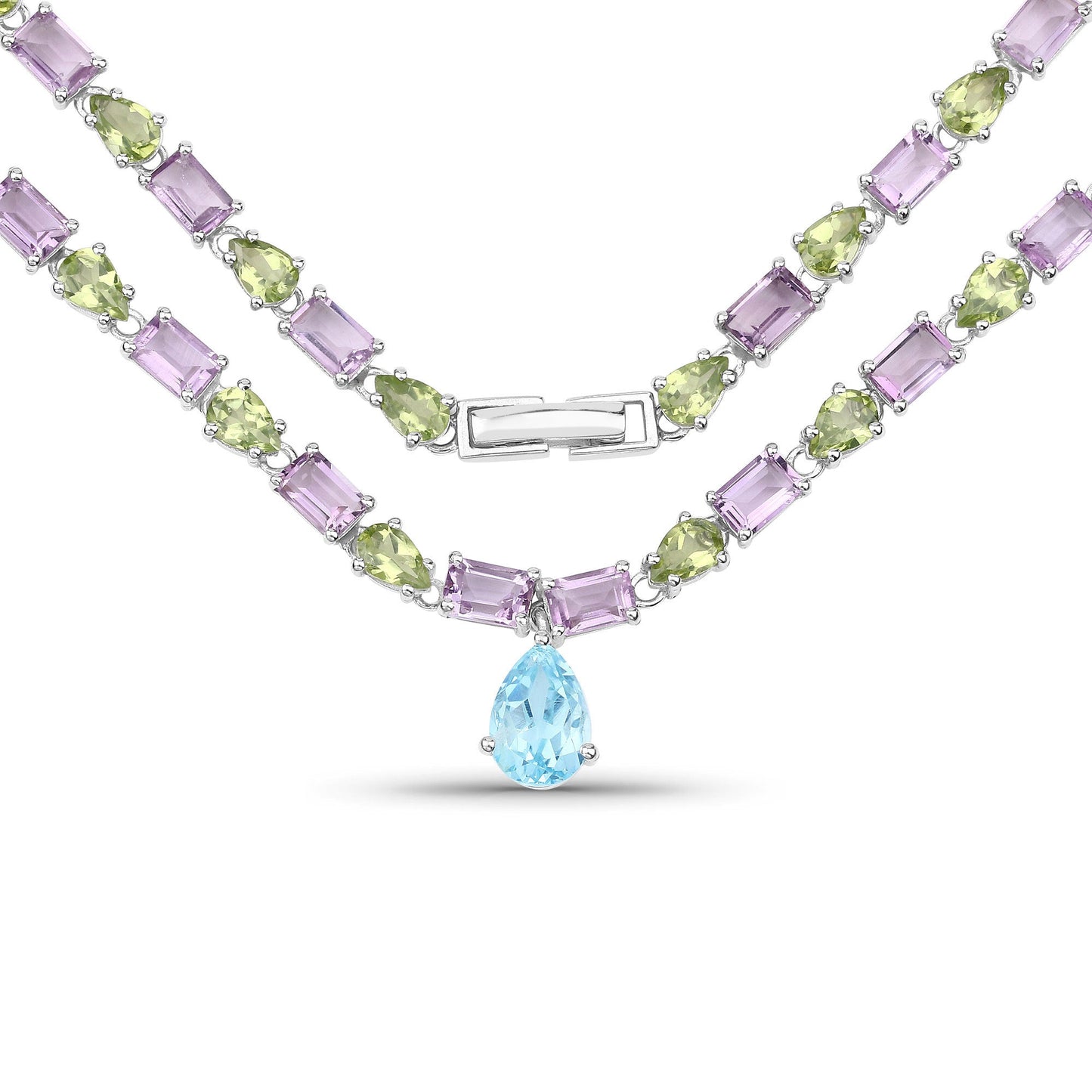 Collar de 32.50 quilates de piedras múltiples en plata esterlina .925