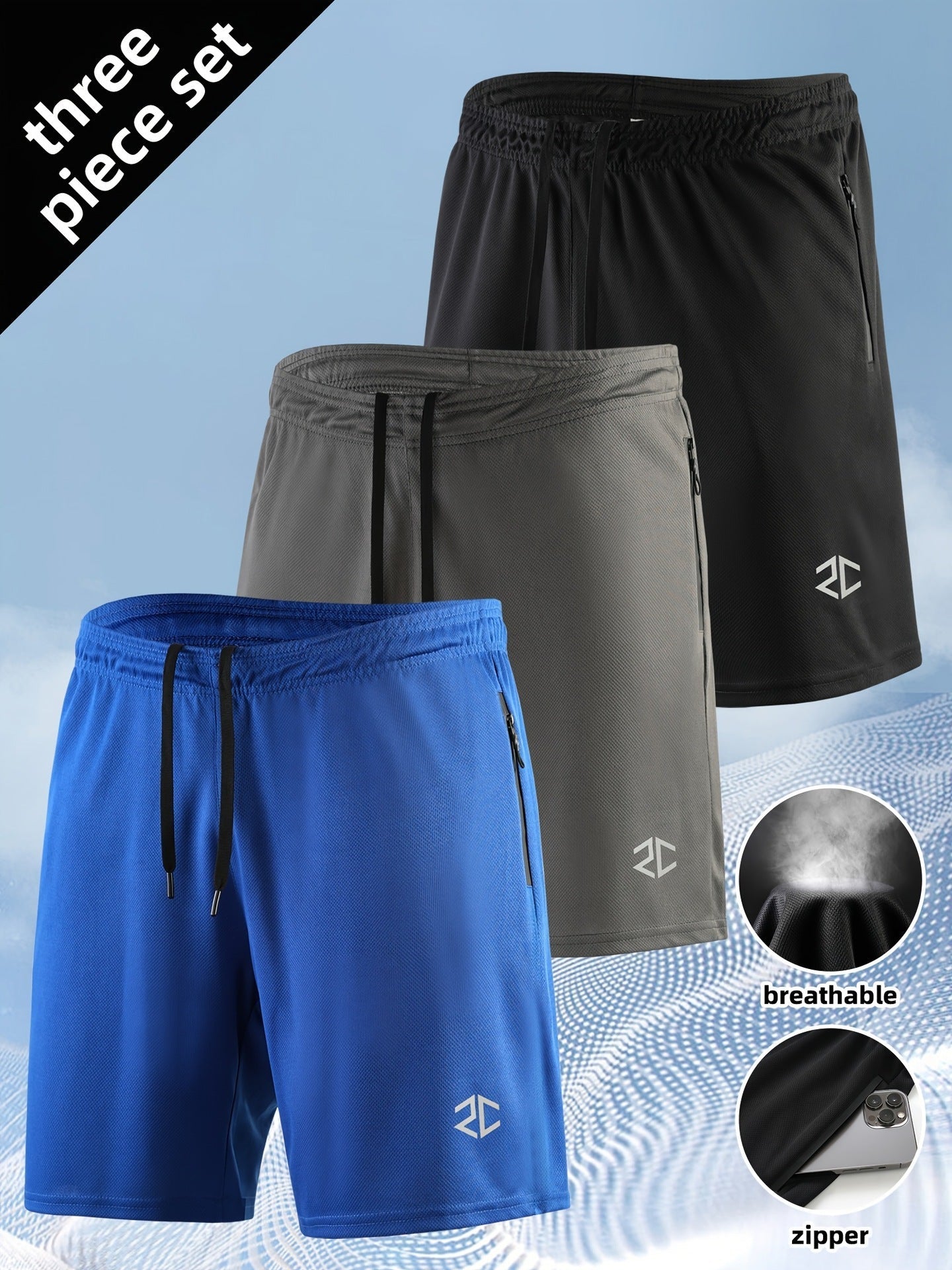 Men's Casual Quick-Drying Jogger Shorts with Zipper Pockets