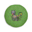 Curious Garden Cat Round Floor Pillow – Green Paw Print Accent Cushion