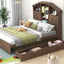 Cama Plataforma de Madera de Nogal de Tamaño Completo con Cabecera de Almacenamiento