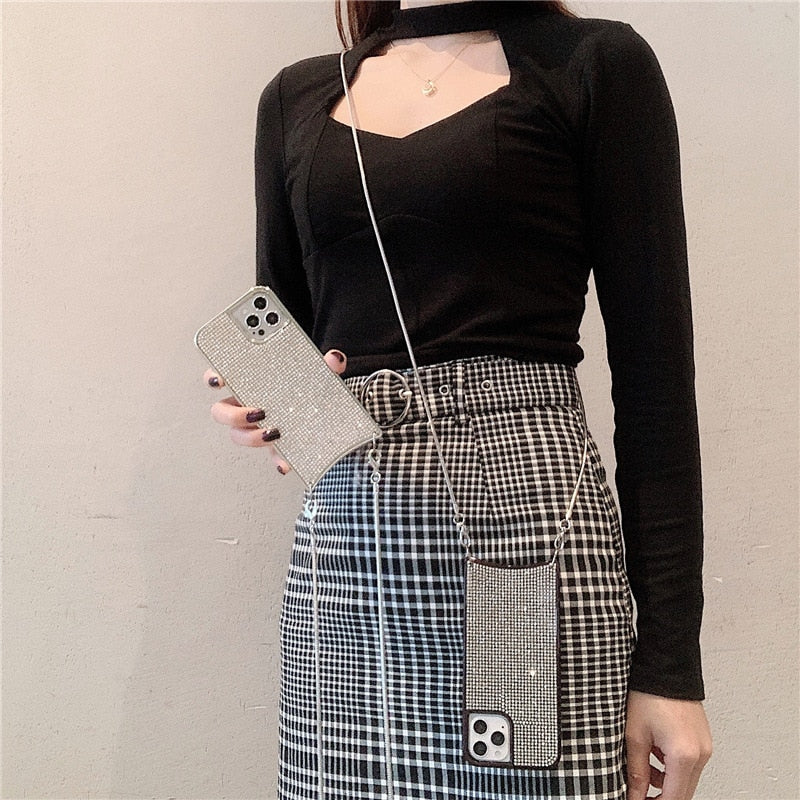 Crossbody Lanyard Glitter Diamonds Shoulder Phone Case For Iphone 13 13Pro 12 11 Pro XS Max X XR 7 8 Plus Luxury Shining Cover - Korvel