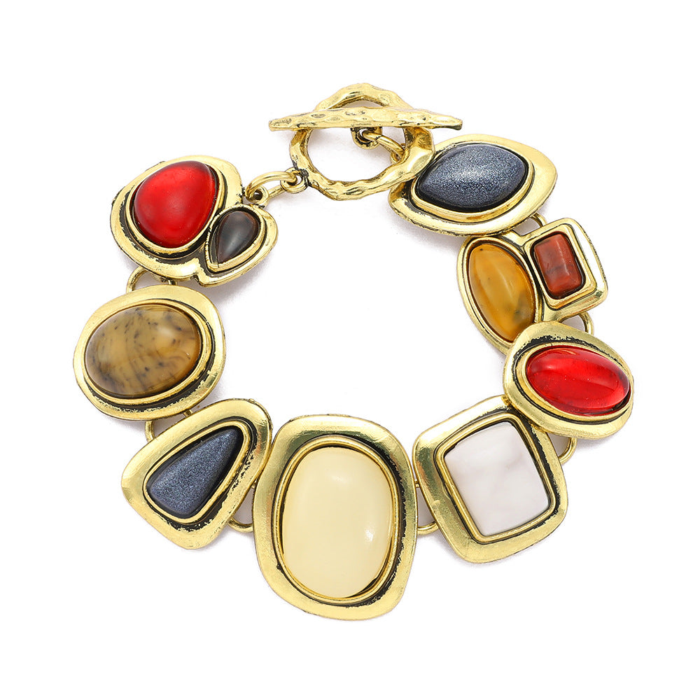 Colorful natural stone crystal glass exaggerated bracelet women's high-end accessory - Korvel