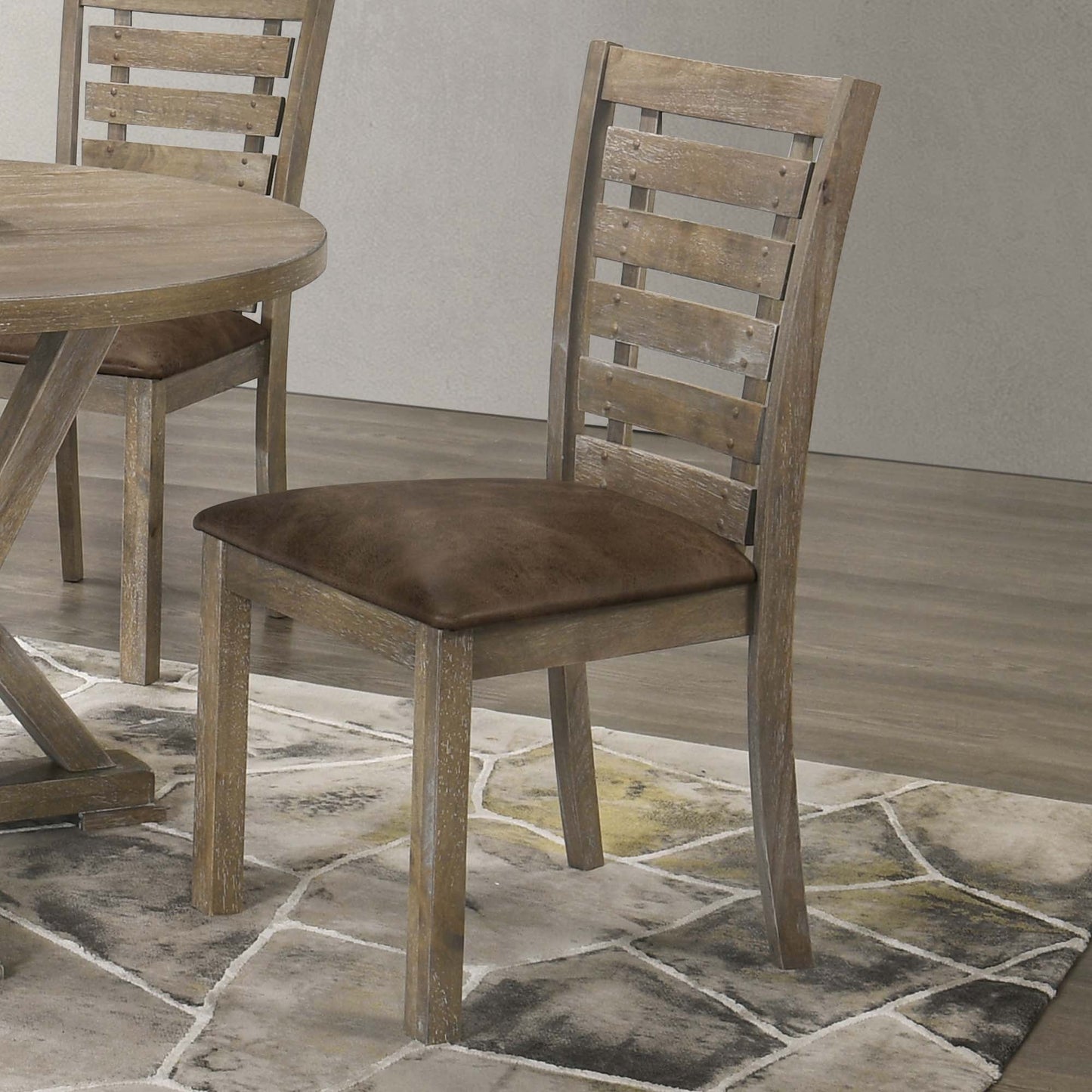 Set of 2 Modern Farmhouse Dining Chairs - Distressed Solid Wood