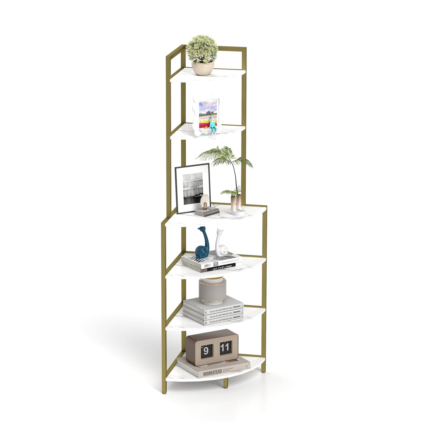6-story corner open bookshelf, modern bookshelf, wooden frame, independent bookshelf unit, - Korvel