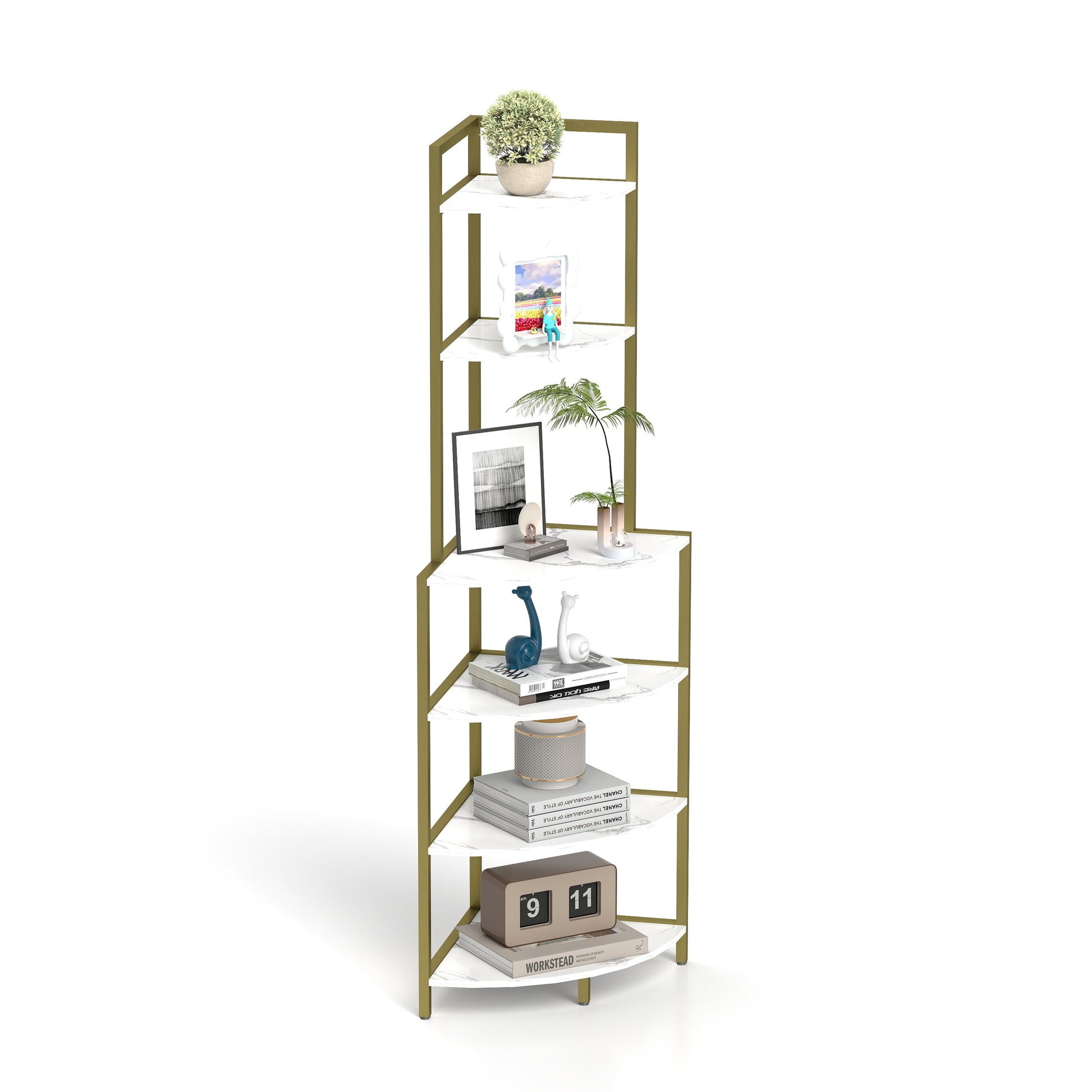 6-story corner open bookshelf, modern bookshelf, wooden frame, independent bookshelf unit, - Korvel