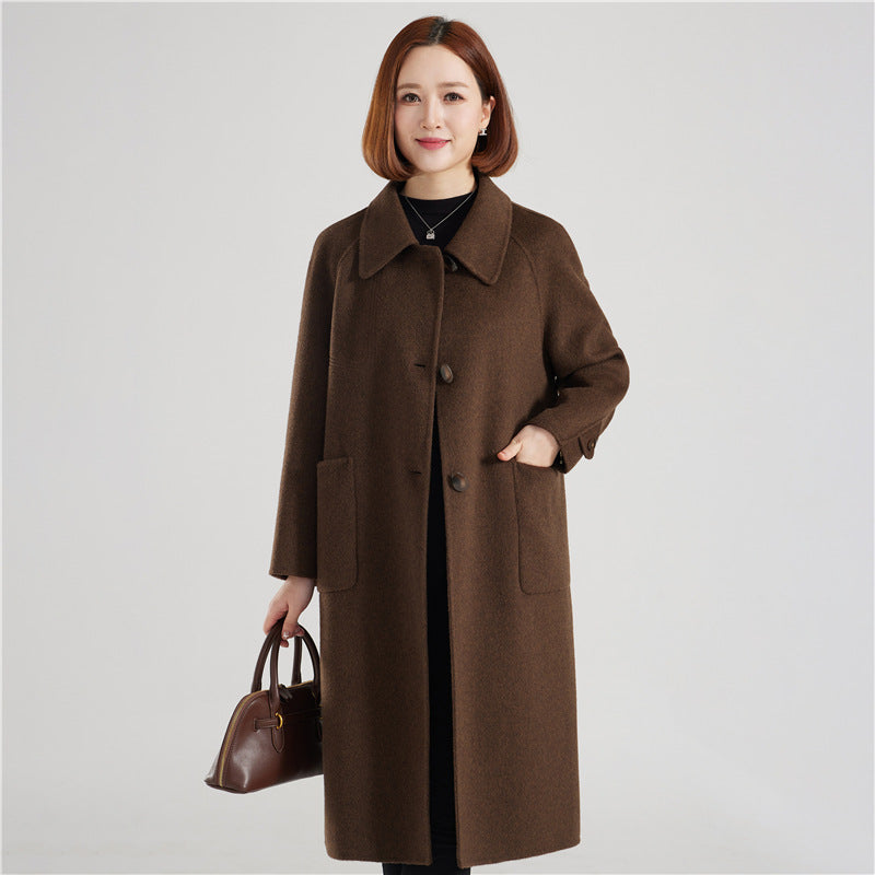 Elegant Double-Faced Wool Overcoat for Women