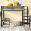 Twin Size Metal Loft Bed with Bench and Storage Staircase  Black - Korvel