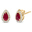 Pendientes de Stud Halo de Rubí y Diamante en Oro Amarillo de 10K