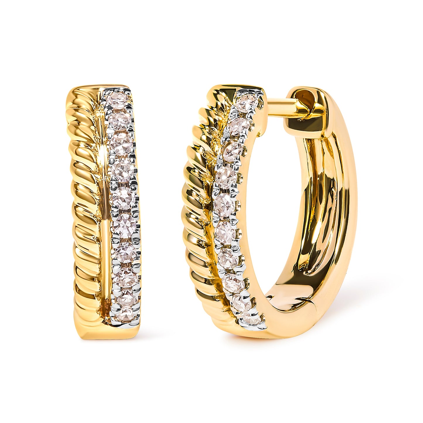 Boucles d'oreilles créoles en or jaune 10K avec diamants en torsade