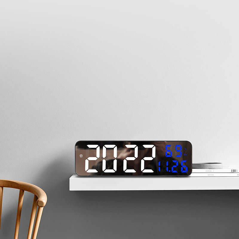 9-Inch Digital Wall Clock: Temp/Humid, Night Mode, Snooze, 12/24H, USB Plug-in LED Alarm Clock - Korvel