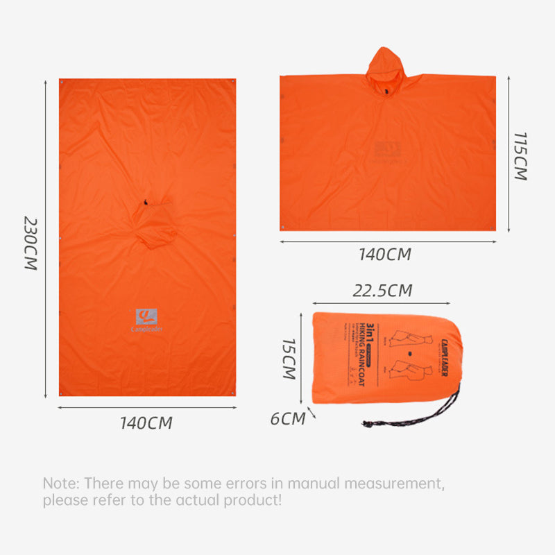 3 - in - 1 Waterproof Rain Poncho for Outdoor Use: Motorcycle, Camping, Hiking & Travel - Korvel