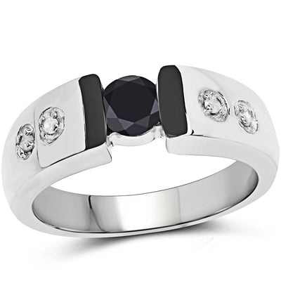Bague en argent sterling avec diamants noirs et blancs de 0,56 carat