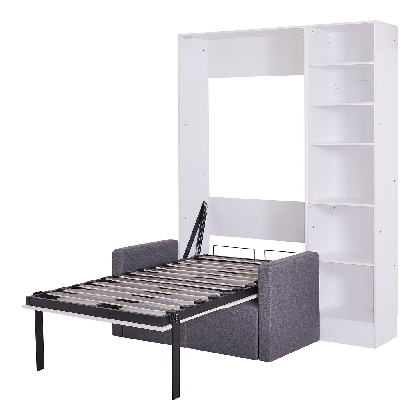 Twin Size Murphy Bed Wall Bed with Sofa and Shelves - White