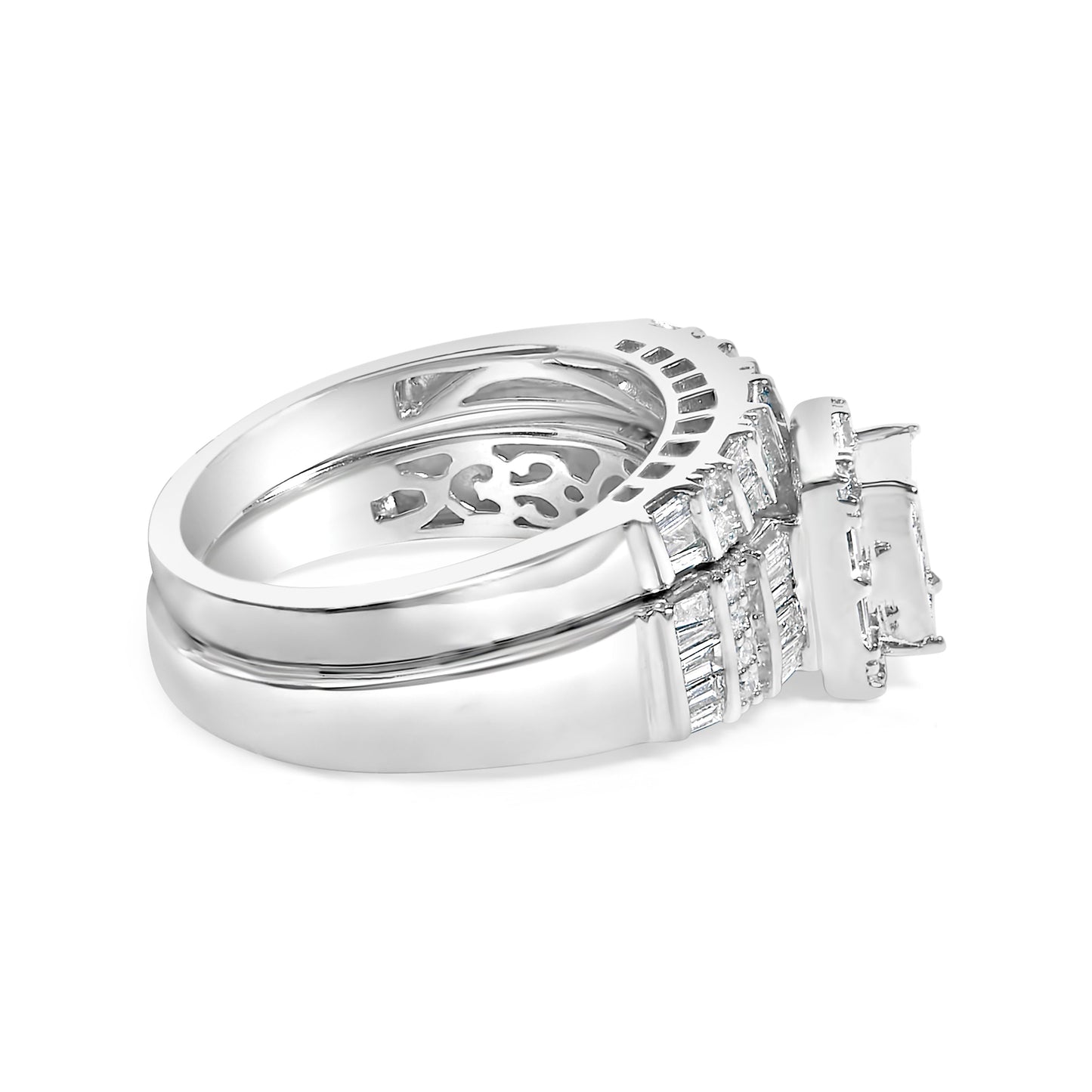 Sterling Silver 1.0 Cttw Diamond Bridal Engagement Ring Set