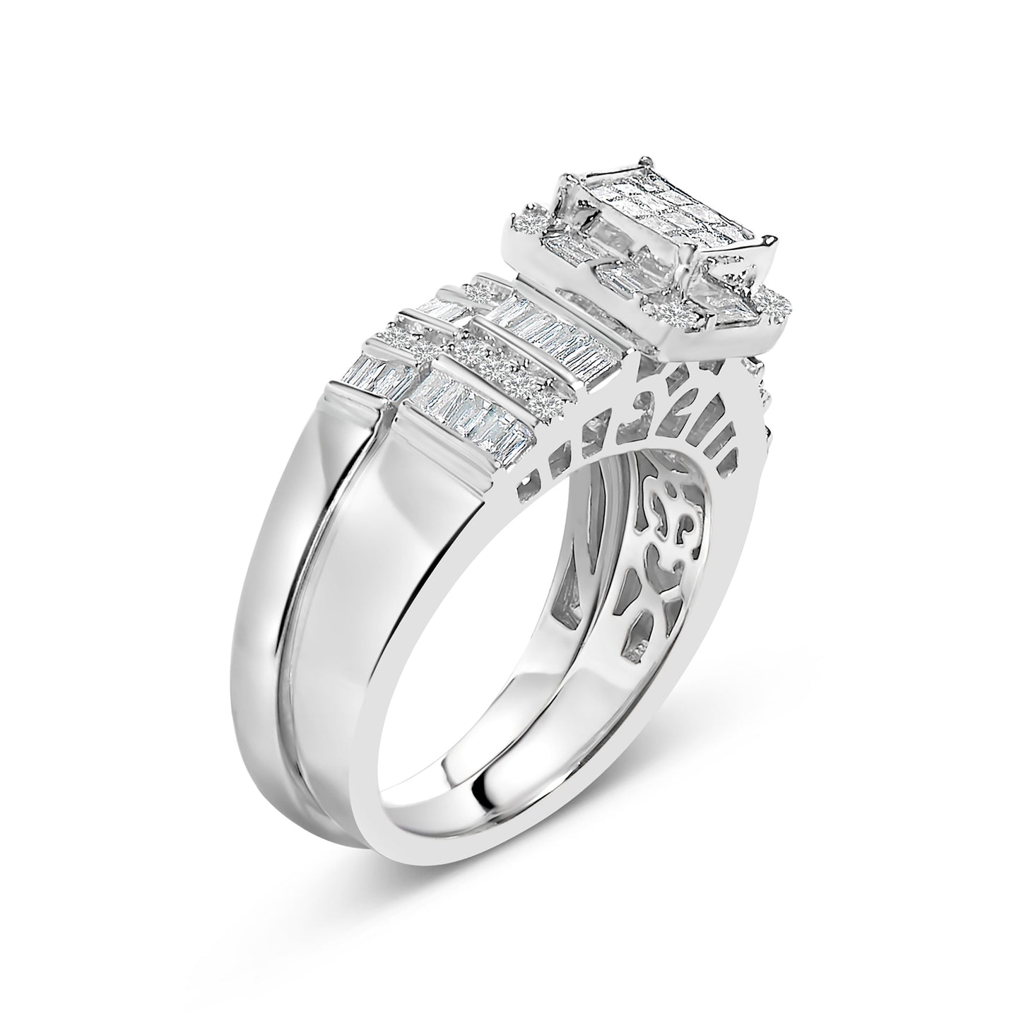 Sterling Silver 1.0 Cttw Diamond Bridal Engagement Ring Set