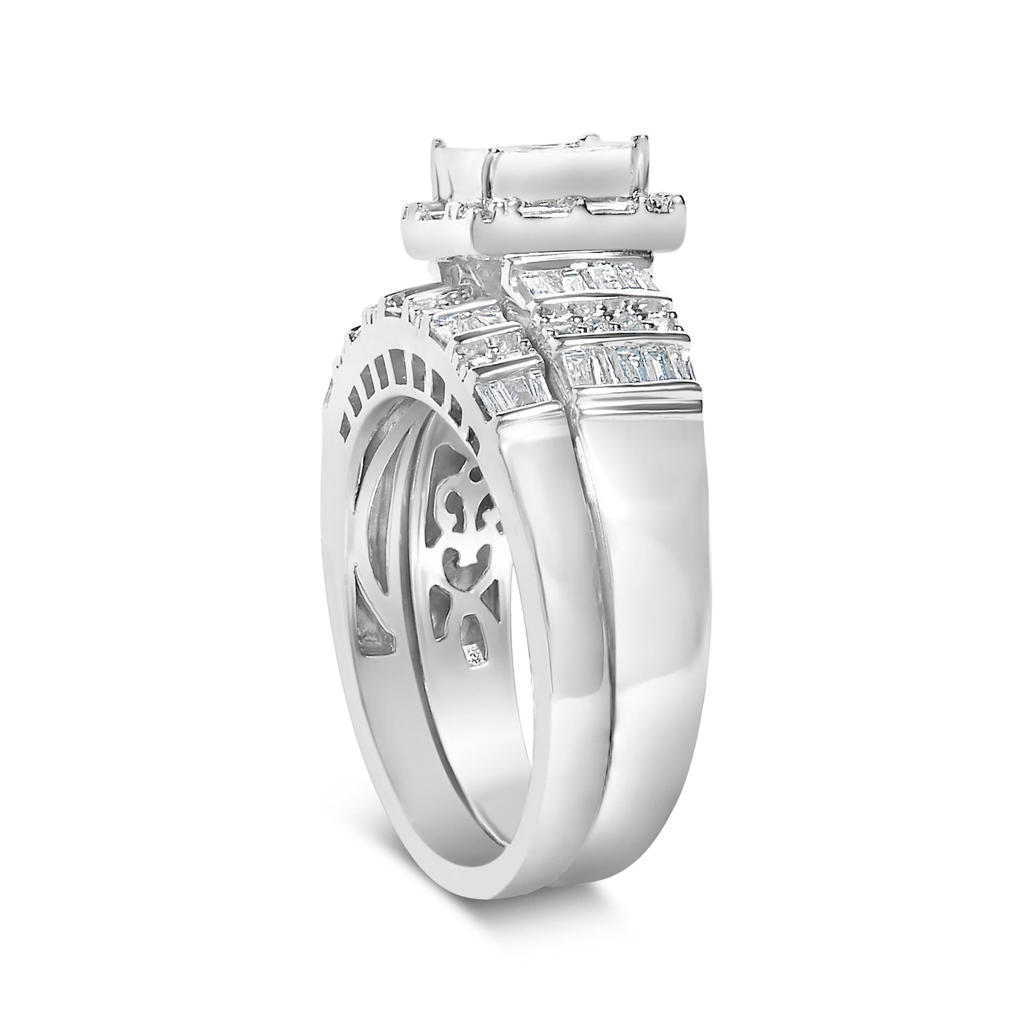 Sterling Silver 1.0 Cttw Diamond Bridal Engagement Ring Set