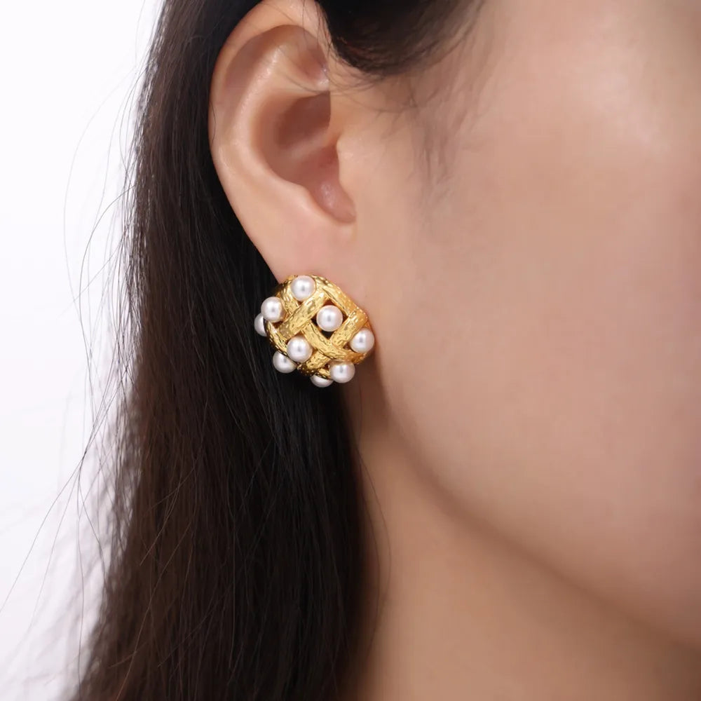 Copper Shell Pearl Stud Earrings - Korvel