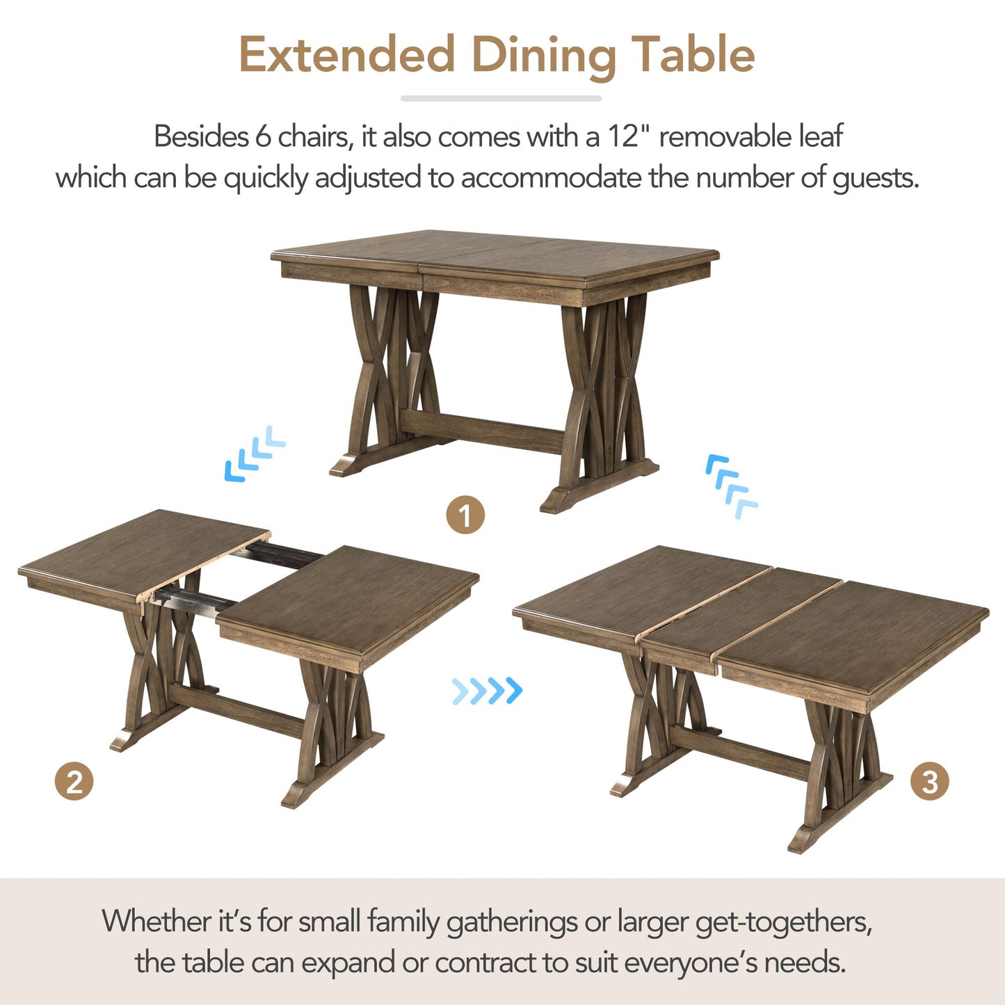 Ensemble de salle à manger TOPMAX en bois massif de style mid-century de 7 pièces